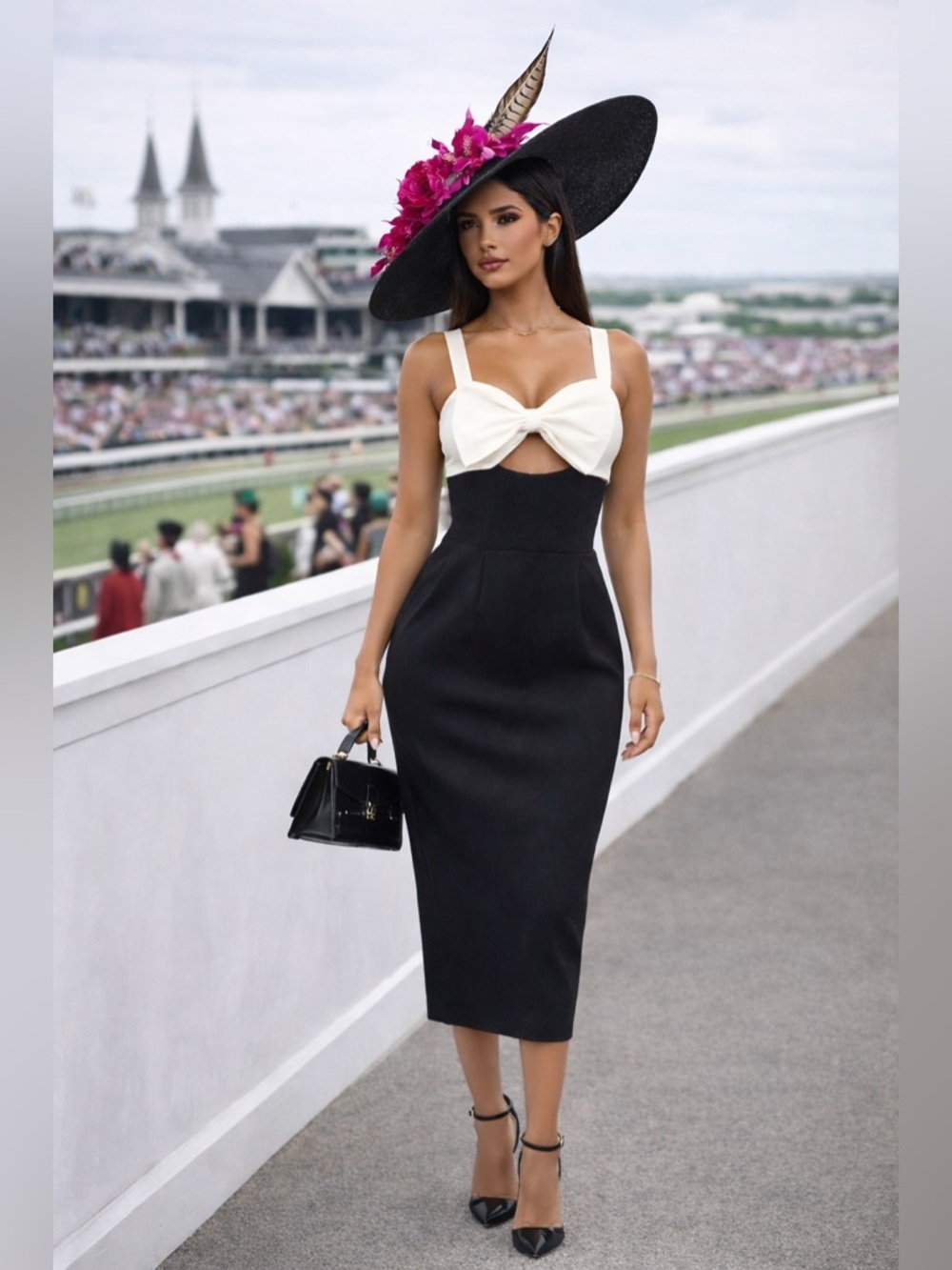 Fashion Nova Two-Tone Black & White Midi Dress